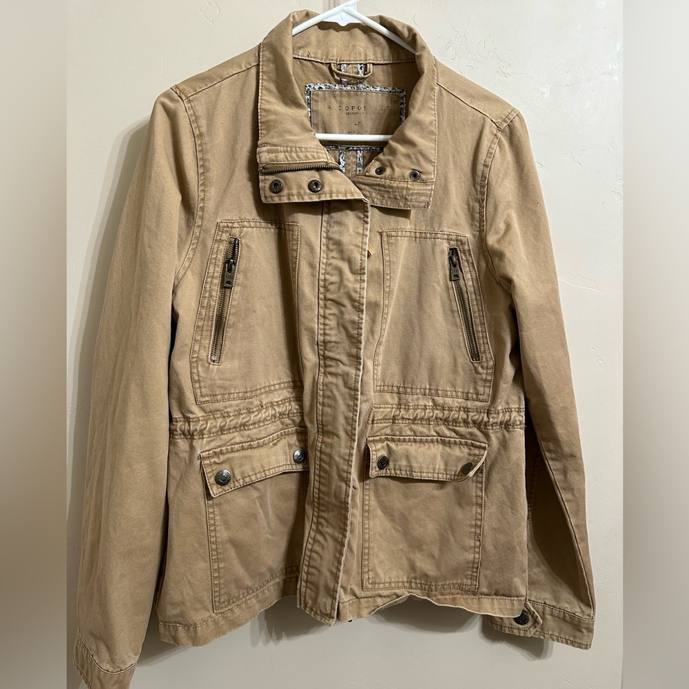 Aeropostale Tan Utility Jacket Women’s Large Military Style Cotton Zip Pockets